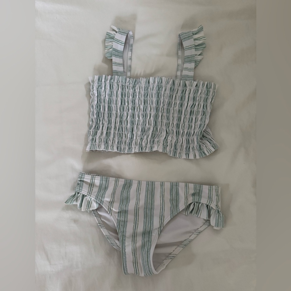 Minnow x Sister Parish - Striped Green and White Bikini Set